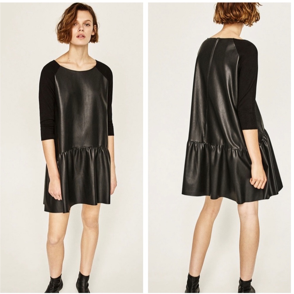 Zara Black Faux Leather Raglan Mini Dress